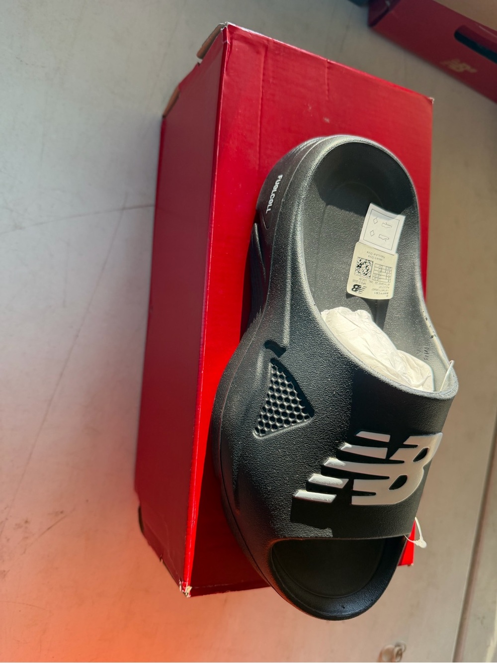 New Balance Black Slip-On Slide Sandals with White Logo